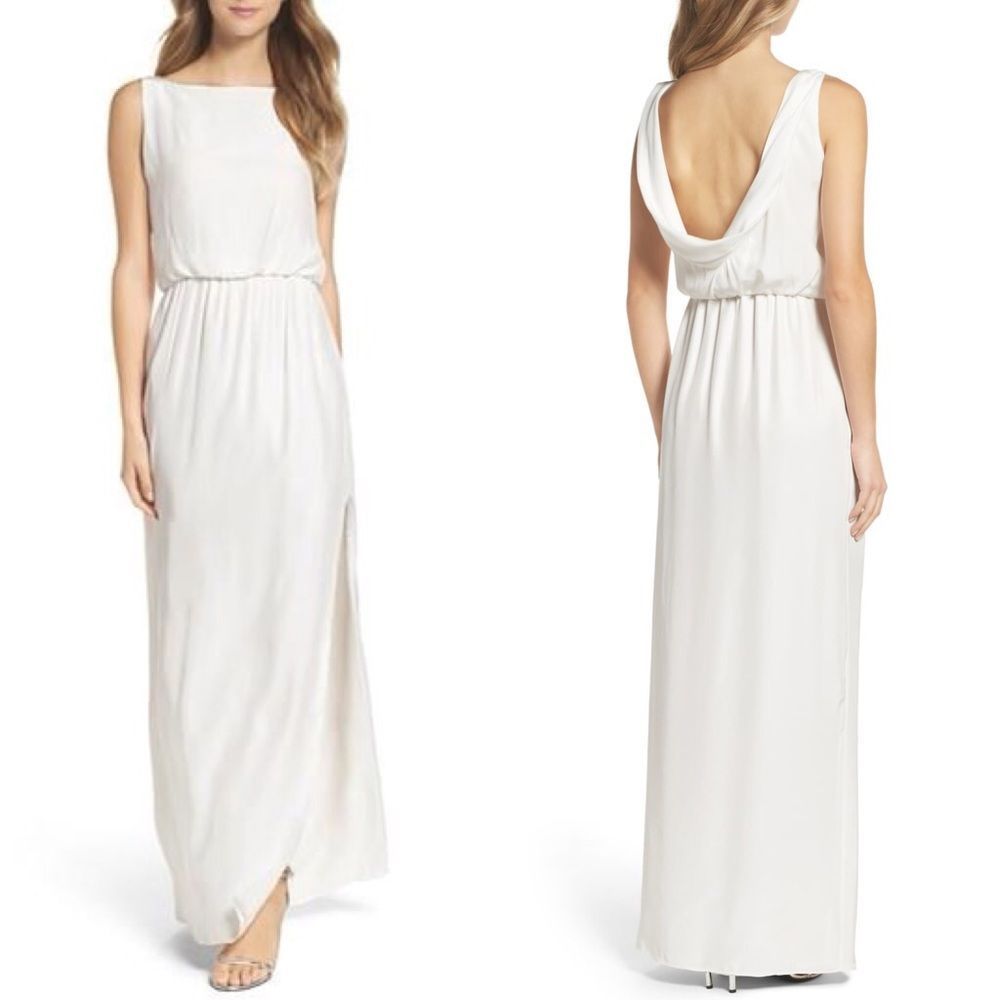 NATALIE DEAYALA Drape Back Silk Column Gown